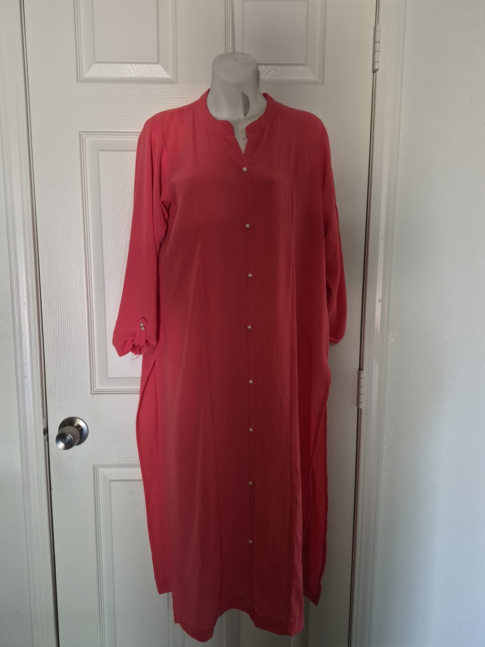 Women's Coral Button-Front Maxi Dress